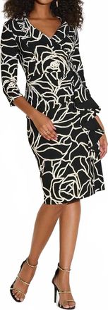 Joseph Ribkoff Floral Print Faux Wrap Sheath Dress In Black/vanilla