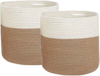 Beliani Conjunto De 2 Cestas De Algod&oacute;n Beige Natural Blanco 31 Cm Trenzado Ardesen