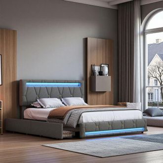 OEM Cama 140x200 - 231213gy - Led Regulable - 4 Cajones - Escandinavo Lino Gris