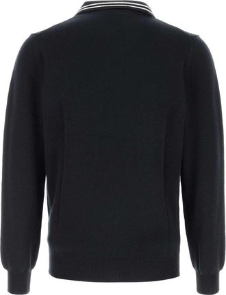 Autry Mens Blue Knit Polo Shirt N3kv Merino Wool + Cotton