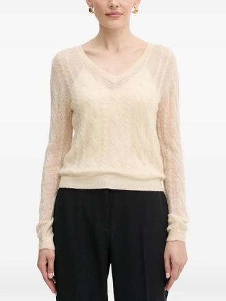 Guess Co V-neck cable-knit jumper - Neutrals