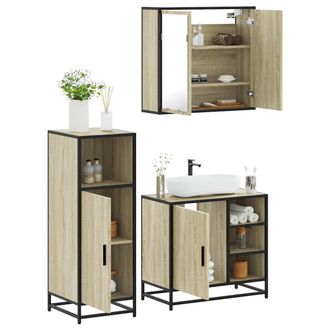 Berkfield Home 3 Piece Bathroom Furniture Set Sonoma Oak Engineered Wood in Brown