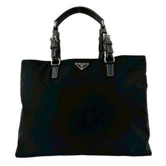 Prada Black Nylon Leather Handbag Tote Bag (Pre-Owned)