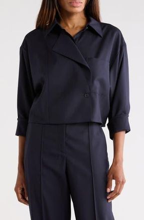 TWP Next Chapter Wool Blend Crop Button-Up Shirt in Midnight at Nordstrom Rack, Size Xx-Small