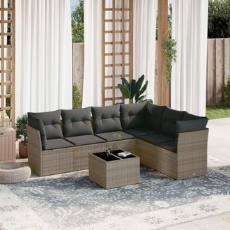 vidaXL Vidaxl - Set De Sof&aacute;s De Jard&iacute;n 7 Piezas Con Cojines Rat&aacute;n Pe Gris