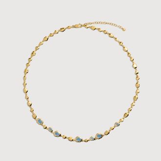 Monica Vinader Gold Odyssey Gemstone Pebbled Necklace Aquamarine