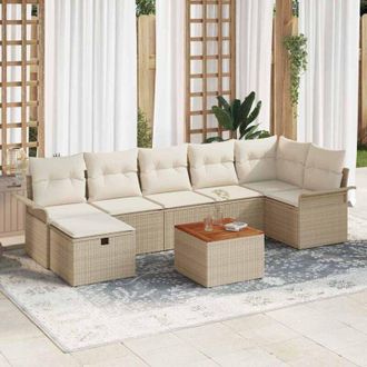 vidaXL Conjunto De Sof&aacute; De Jard&iacute;n 8 Pcs Beige Rat&aacute;n Sint&eacute;tico Vidaxl
