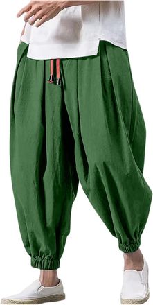 Generic Harem Pants Mens Cotton Linen Trousers Baggy Casual Pants Wide Leg Drawstring Pirate Costume Hippie Clothes Cuffed Cargo Joggers Elasticated Waist Tro