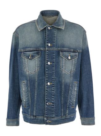 Dolce & Gabbana Blue Jacket With Distressed Effect In Denim Man
