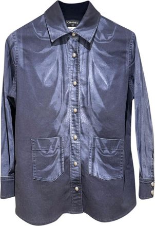 Chanel Blue Denim Shirt with CC Embossed Buttons Size 42