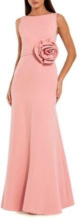 Mac Duggal High Neck Sleeveless Crepe A Line Gown With Flower in Rose at Nordstrom, Size 14