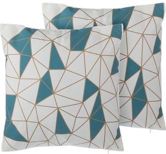 Beliani Beliani - Conjunto De Cojines Decorativos De Algod&oacute;n Azul Patr&oacute;n Geom&eacute;trico 45 X 45 Cm Decoraci&oacute;n Moderna Clarkia