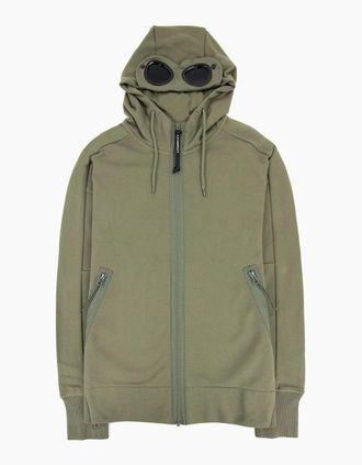 C.P. Company Mens CP Company Diagonal Raised Fleece Full Zip Goggle Hoody Stone Gray 665 - Size: 36