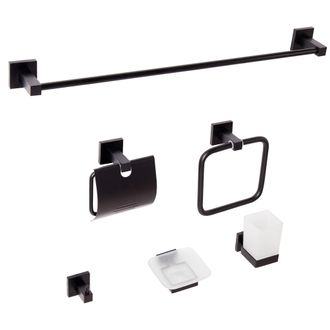Beliani Beliani - Conjunto De 6 Accesorios De Ba&ntilde;o Moderno De Aluminio Mate Vaso Y Jabonera Incluidos Cl&aacute;sico Negro Uvita