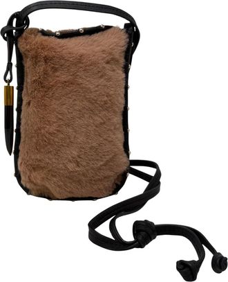 Kempton & Co. Shearling Mini Sling Phone Crossbody Bag In Caramel