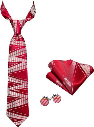 Barry.Wang Mens Red Tie Silk Fun Cosplay Halloween Necktie Pocket Square Cufflinks Set Festival Party