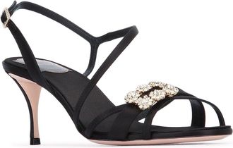 Roger Vivier Womens Flower Sandal Black Suede Heels