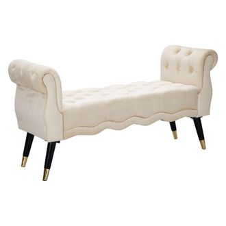 Dmora Panca Humahu, En Velluto, Con Reposabrazos Y Detalles Dorados, Estructura De Tela, Asiento Color Blanco, 120x40x60h Cm Blanco Crema
