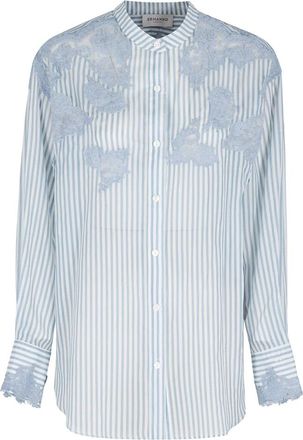 Ermanno Scervino Gestreept kanten shirt - Dames - Overhemden - Blauw - M - Katoen - Overhemden