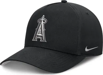 Nike Los Angeles Angels Rise Nike Mens Dri-FIT MLB A-Frame Trucker Adjustable Hat in Black | NB1E0FBPANG-HWD