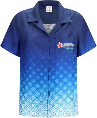 Casablanca Zijden poloshirt met klassiek design - Dames - Overhemden - Blauw - M - Overhemden