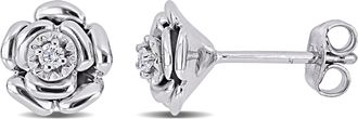 Mimi & Max Diamond Floral Stud Earrings in Sterling Silver