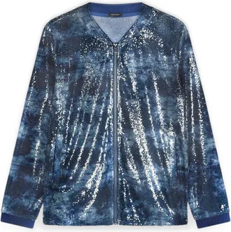 Fiorella Rubino Hoodies & sweatvesten, Dames, Blauw, XL, Polyester, Open sweatshirt in tulle with sequins