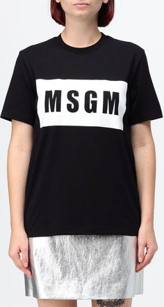 Msgm T-shirt in cotone a maniche corte con logo stampato sul davanti