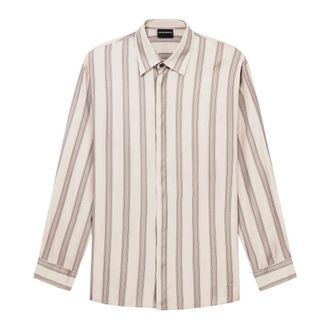 Emporio Armani Overhemden, Heren, Beige, M, Comfort-fit Fluid Viscose Overhemd met All-over Print