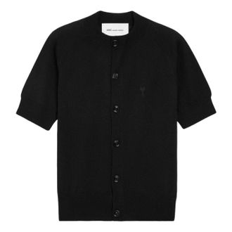 Ami (WMNS) AMI Wool Short Sleeves Ami De Coeur Cardigan Black FKC387-KN0039-0180