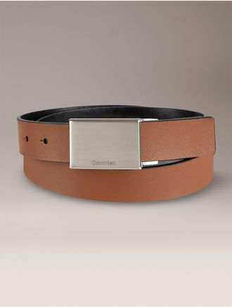 Calvin Klein Mens CK Logo Swivel Plaque Belt - Brown - XL