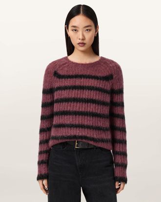AllSaints Main: 40% Polyamide, 30% Wool, 30% Mohair Riga Striped Crew Neck Jumper, Size: XS