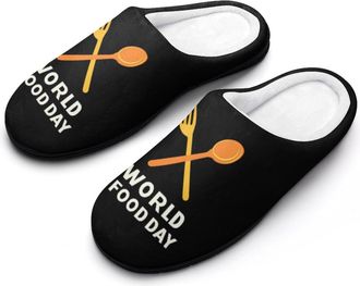 Generic World Food Day Mens Slippers Slip On Comfortable Fleece Cotton House Shoes Winter