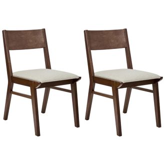 Beliani Beliani - Conjunto De 2 Sillas De Comedor Retro Tradicional Sin Reposabrazos Asiento De Tela Beige Estructura De Madera Maciza Oscura Enola