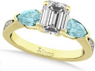 Allurez Emerald Diamond & Pear Aquamarine Engagement Ring 18k Yellow Gold (1.29ct)