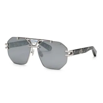 Philipp Plein Philipp Plein Sunglasses Aviator Full Rim, Palladium/grey Havana Frame And Smoke Silver Mirror Lens Spp077V523X