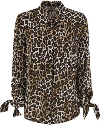 Elisabetta Franchi Animal Georgette Shirt With Ribbon Cuffs