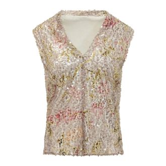 Alberta Ferretti Alberta Ferretti, Sleeveless Tops, female, Multicolor, Size: L Sequin Floral Tank Top