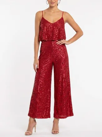 Rachel Roy Sequin Tara Ruffle Jumpsuit in Haute Red at Nordstrom, Size Xx-Large