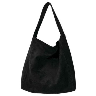 Generic Women Large Capacity Shoulder Bag Stylish Tweed Fabric Casual Handbag Fashion All-Match Bag for Daily Office Use Solid Color Handbag (Black)