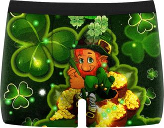 Generic Mens Boxers St Patricks Mens Boxer Shorts Ireland Irish Clover Shamrock Printed Breathable Soft Paddys Day Mens Briefs Classic Basic Fitted Underwear 