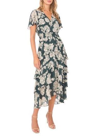 Vince Camuto Floral Tiered Midi Dress in Forest Night at Nordstrom Rack, Size Small