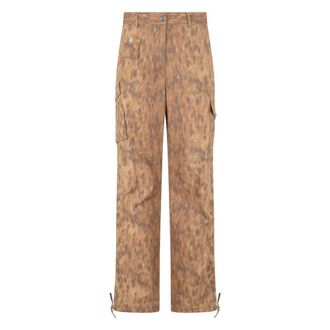 Ganni Straight Trousers, female, Beige, Size: XS Cargo Pants in Printed Cotton