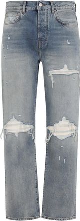 Amiri Antique Indigo Blue Cotton Suede Straight Mx1 Jeans-Uomo