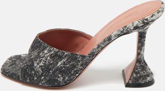 Amina Muaddi Two Tone Denim Lupita Slide Sandals