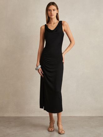 Paige Paige Womens Black Ruched Cowl-Neck Jersey Midi Dress, Size: 14