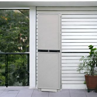 Dmora Armario Exterior O Interior Interno, Gabinete De 1 Puerta Y 2 Estantes De Polipropileno, 100% Made In Italy, 50x39h172 Cm, Color Gris Claro, Con Embal