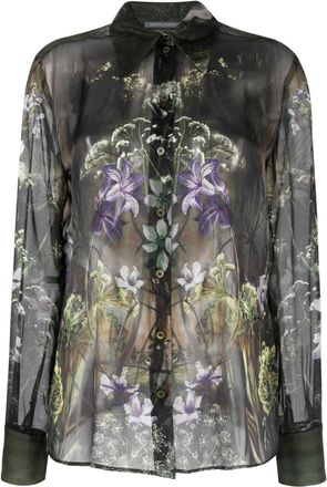 Alberta Ferretti floral-print silk shirt - women - Silk - 46 - Grey