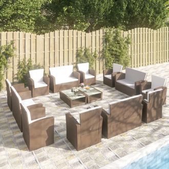 vidaXL Set Muebles De Jard&iacute;n 16 Pzas Y Cojines Rat&aacute;n Sint&eacute;tico Marr&oacute;n Vidaxl