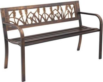 OEM Banco De Jard&iacute;n De Metal 127 Cm Con Estructura De Acero Al Carbono, Respaldo De Pvc Con Estampado Floral, Reposabrazos, Banco Para Exterior, Ideal Par